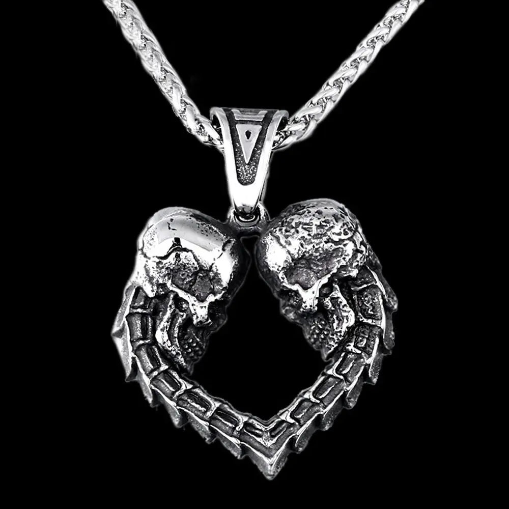 Dual Skulls Heart Shaped Pendant VRAFI