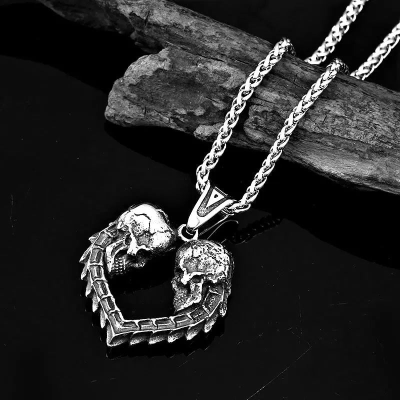 Dual Skulls Heart Shaped Pendant VRAFI