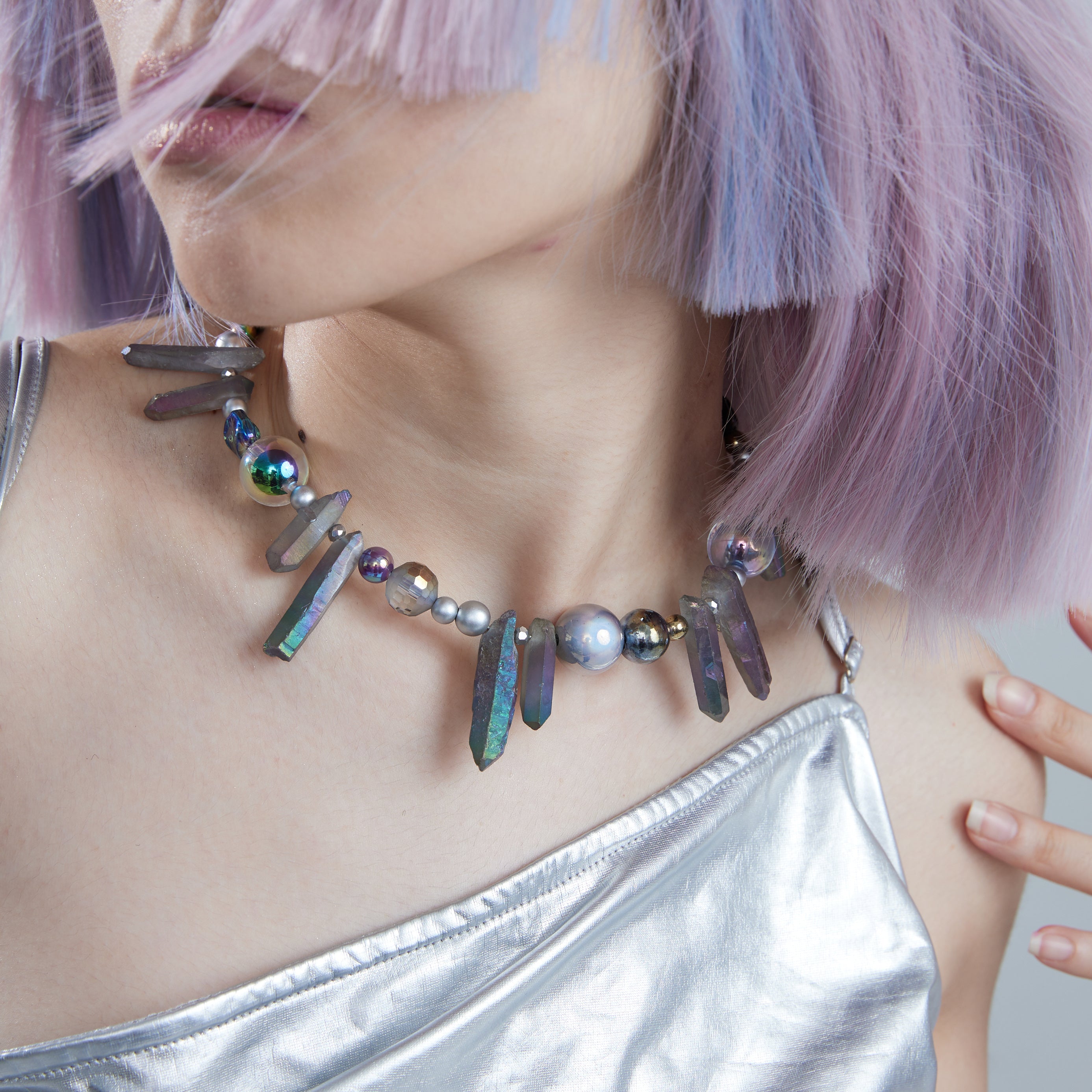 Electroplated Crystal Column Beaded Necklace