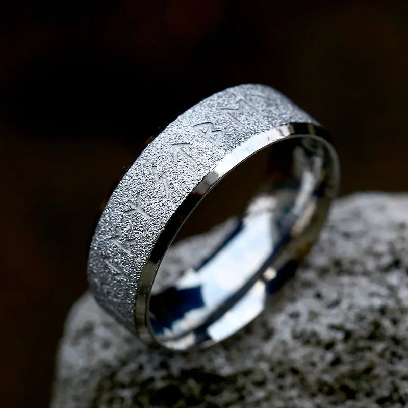 Frosted Engraved Rune Stainless Steel Ring VRAFI