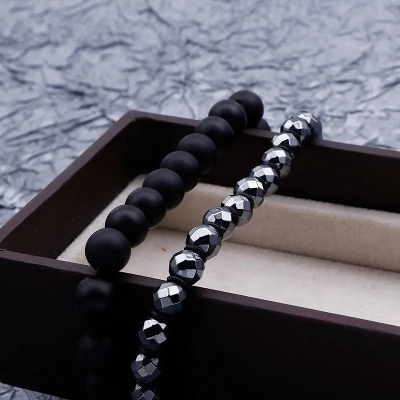 Gemstone Bead Stainless Steel Dumbbel Bracelet VRAFI