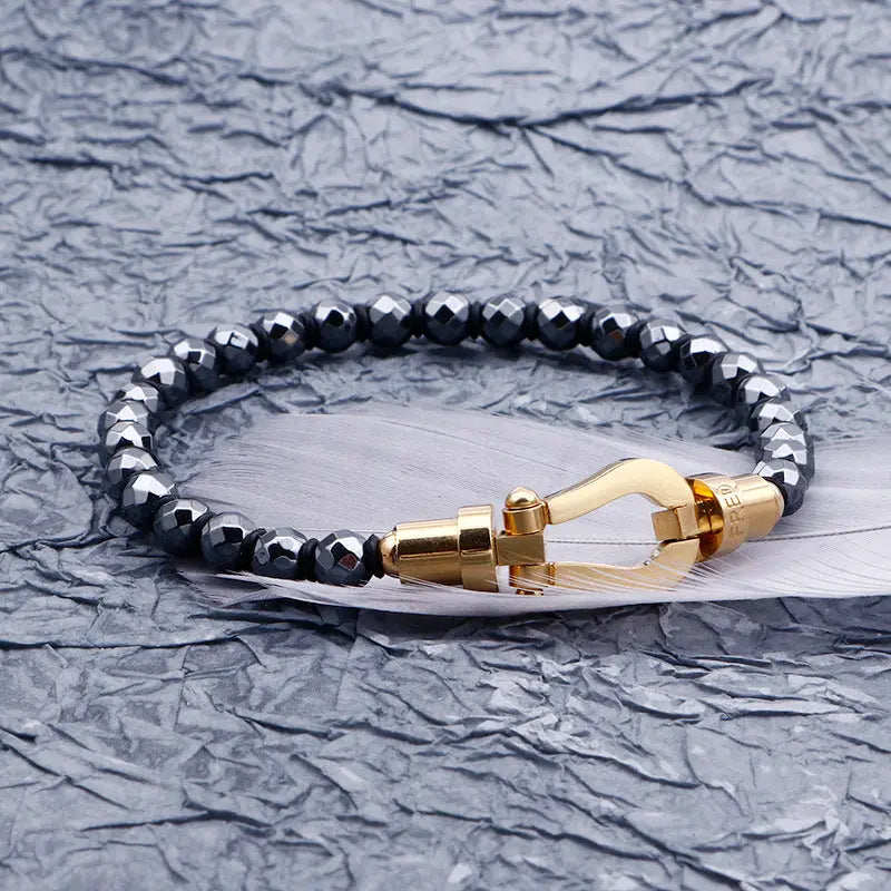 Gemstone Bead Stainless Steel Dumbbel Bracelet VRAFI