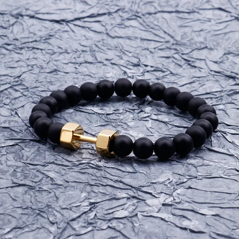 Gemstone Bead Stainless Steel Dumbbel Bracelet VRAFI