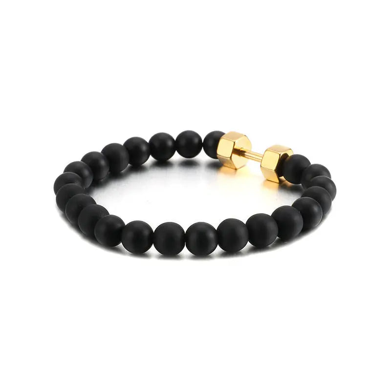 Gemstone Bead Stainless Steel Dumbbel Bracelet VRAFI