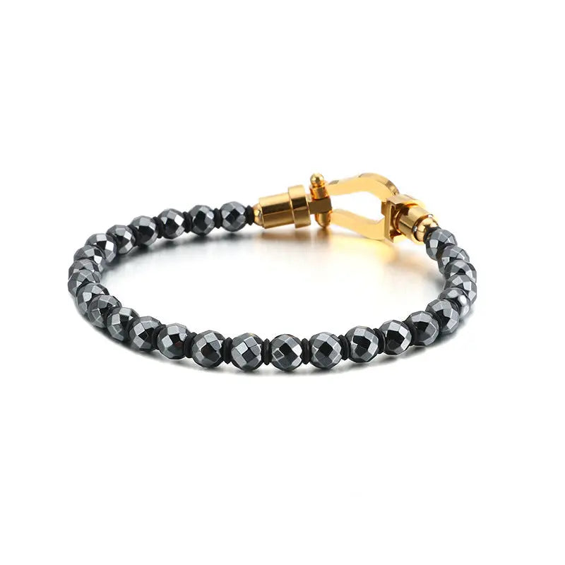 Gemstone Bead Stainless Steel Dumbbel Bracelet VRAFI