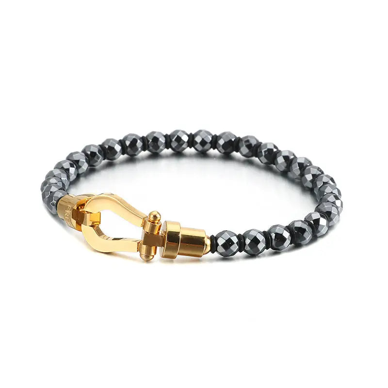 Gemstone Bead Stainless Steel Dumbbel Bracelet VRAFI