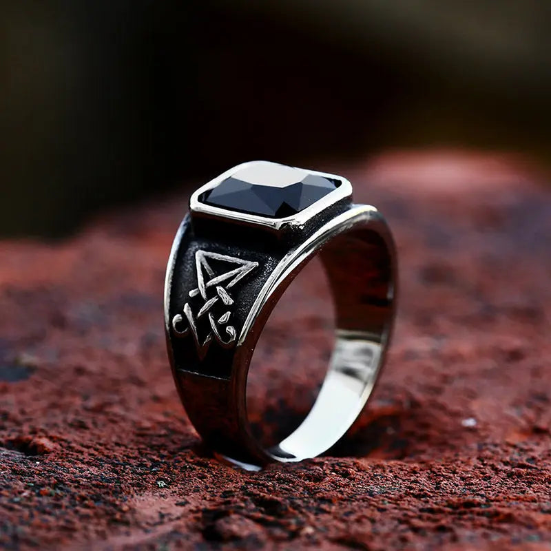 Gemstone Lucifer Stainless Steel Ring - Vrafi Jewelry