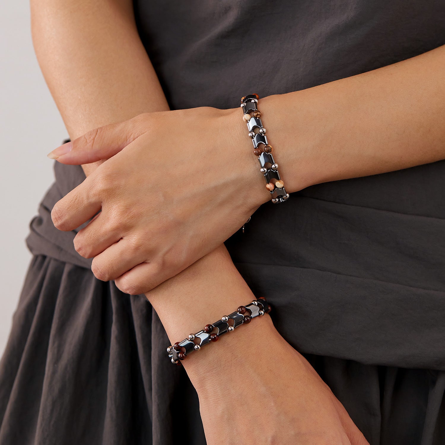 Bracciale con perline in acciaio inossidabile alabastro