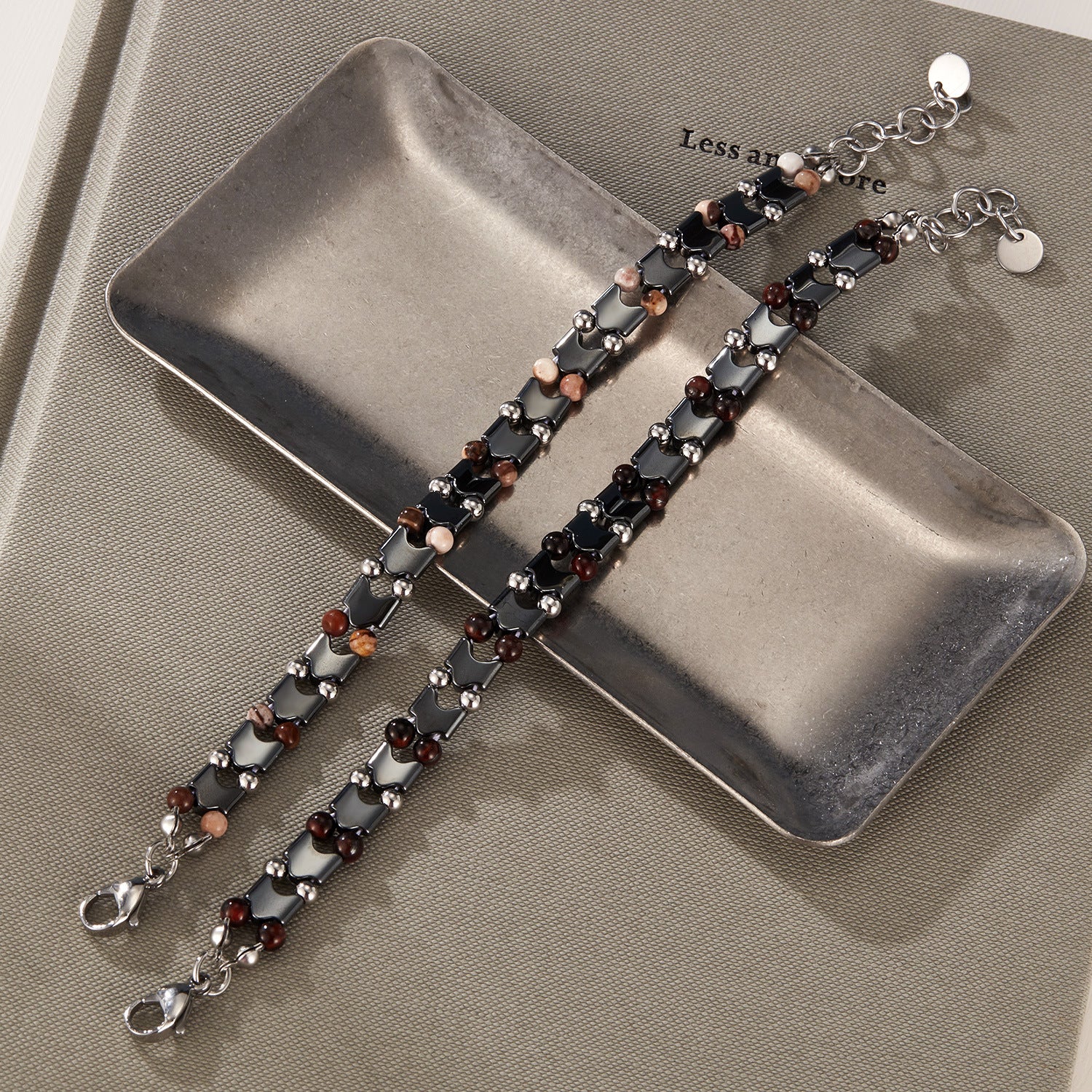 Bracciale con perline in acciaio inossidabile alabastro