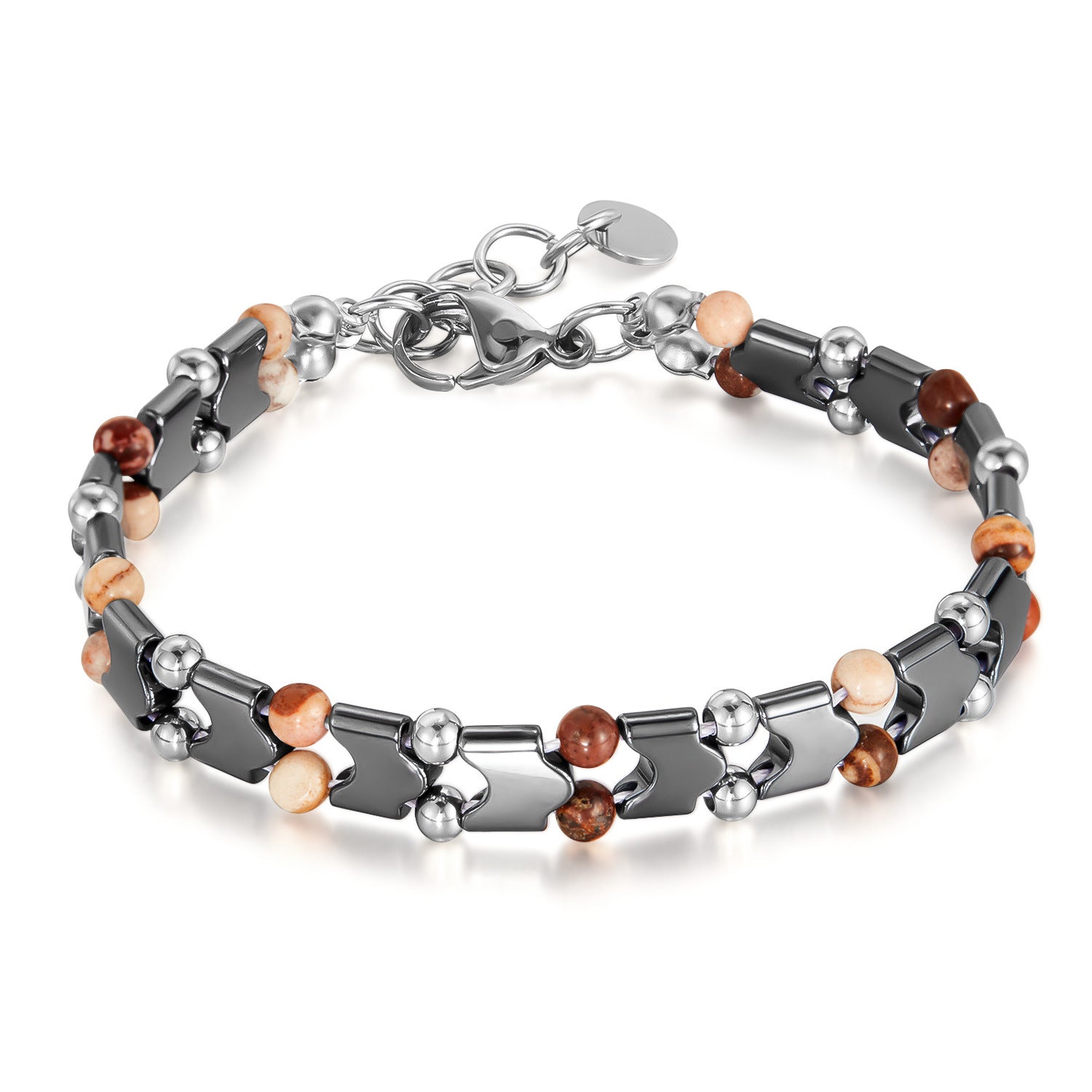 Bracciale con perline in acciaio inossidabile alabastro