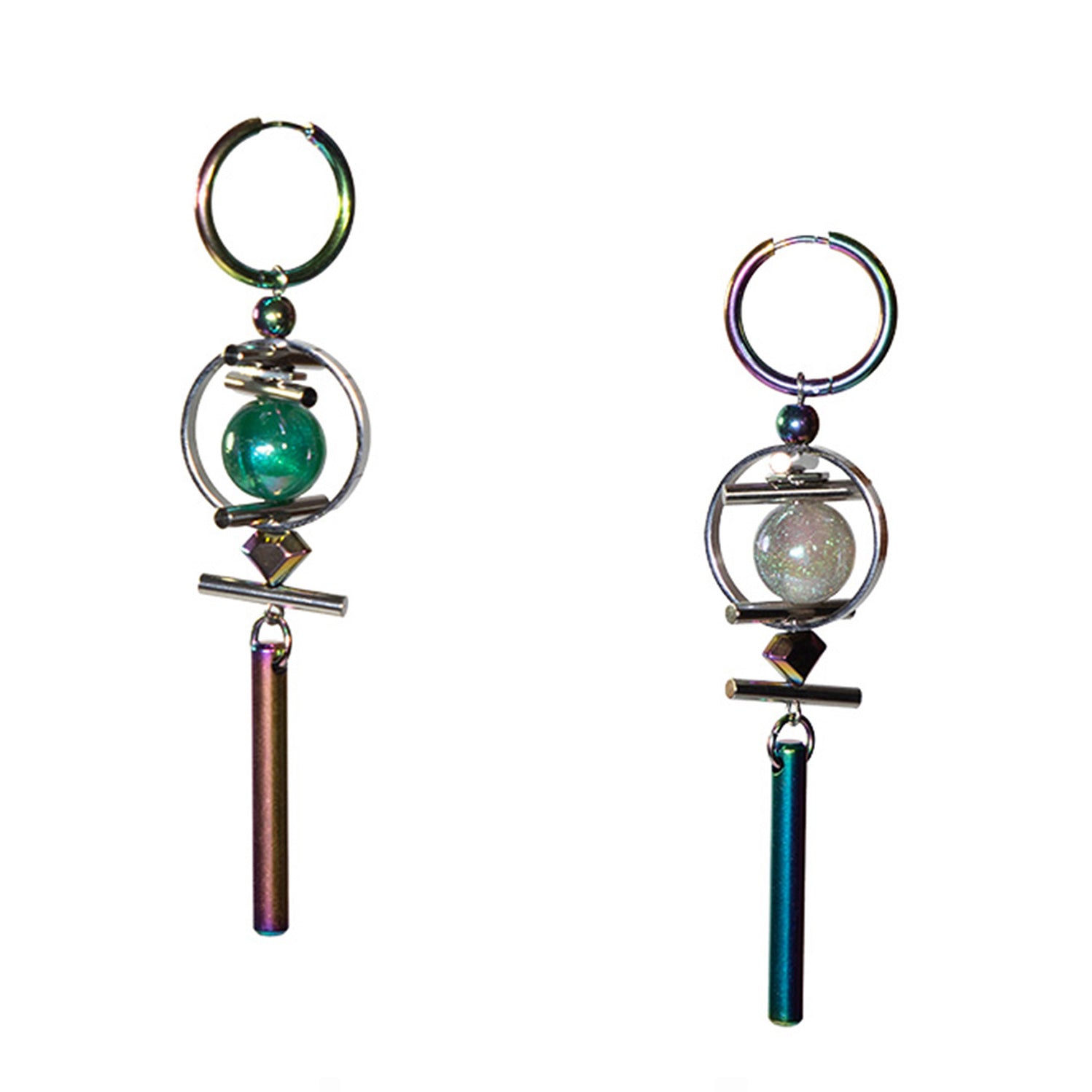 Geometric Round Bead Pendant AB Earrings