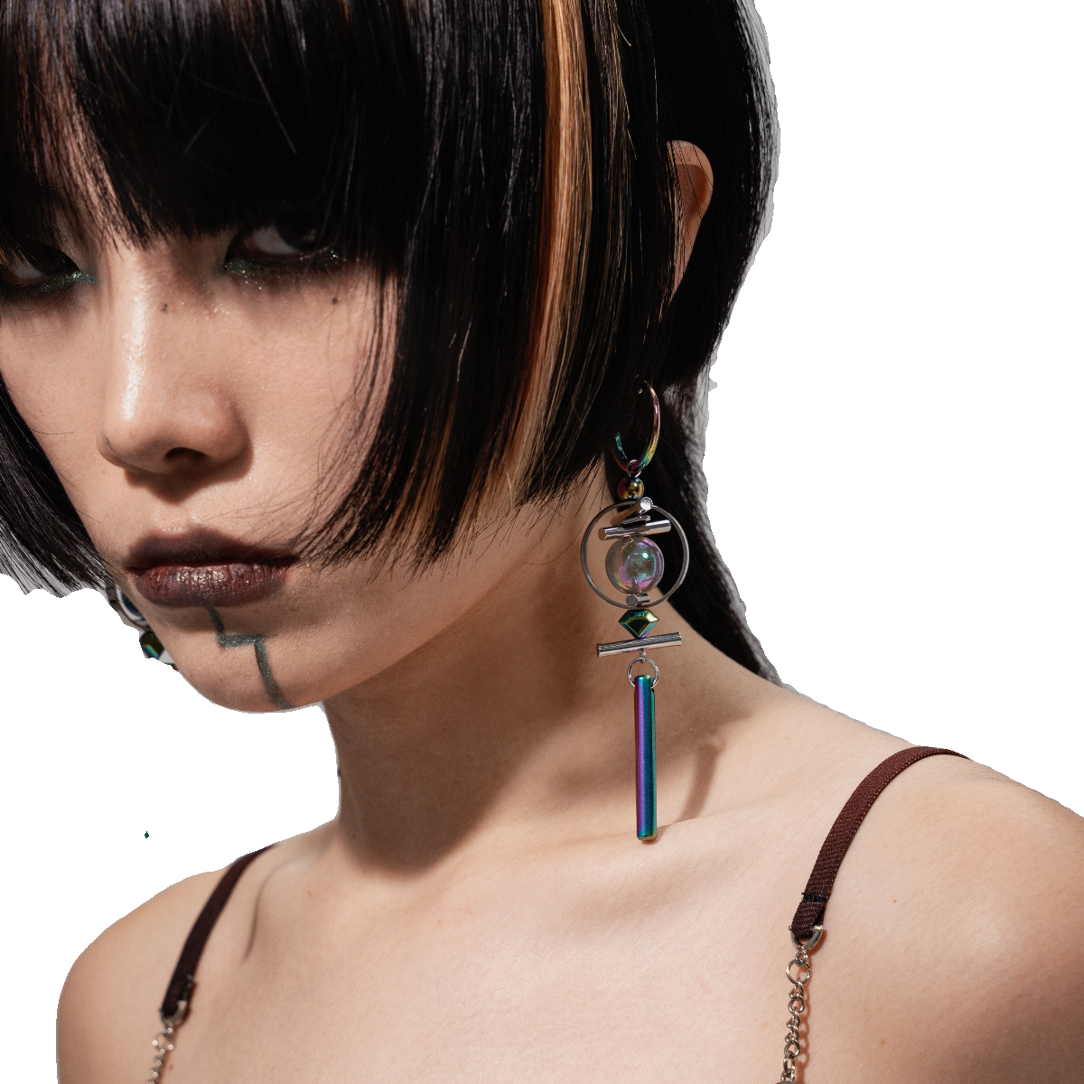 Geometric Round Bead Pendant AB Earrings