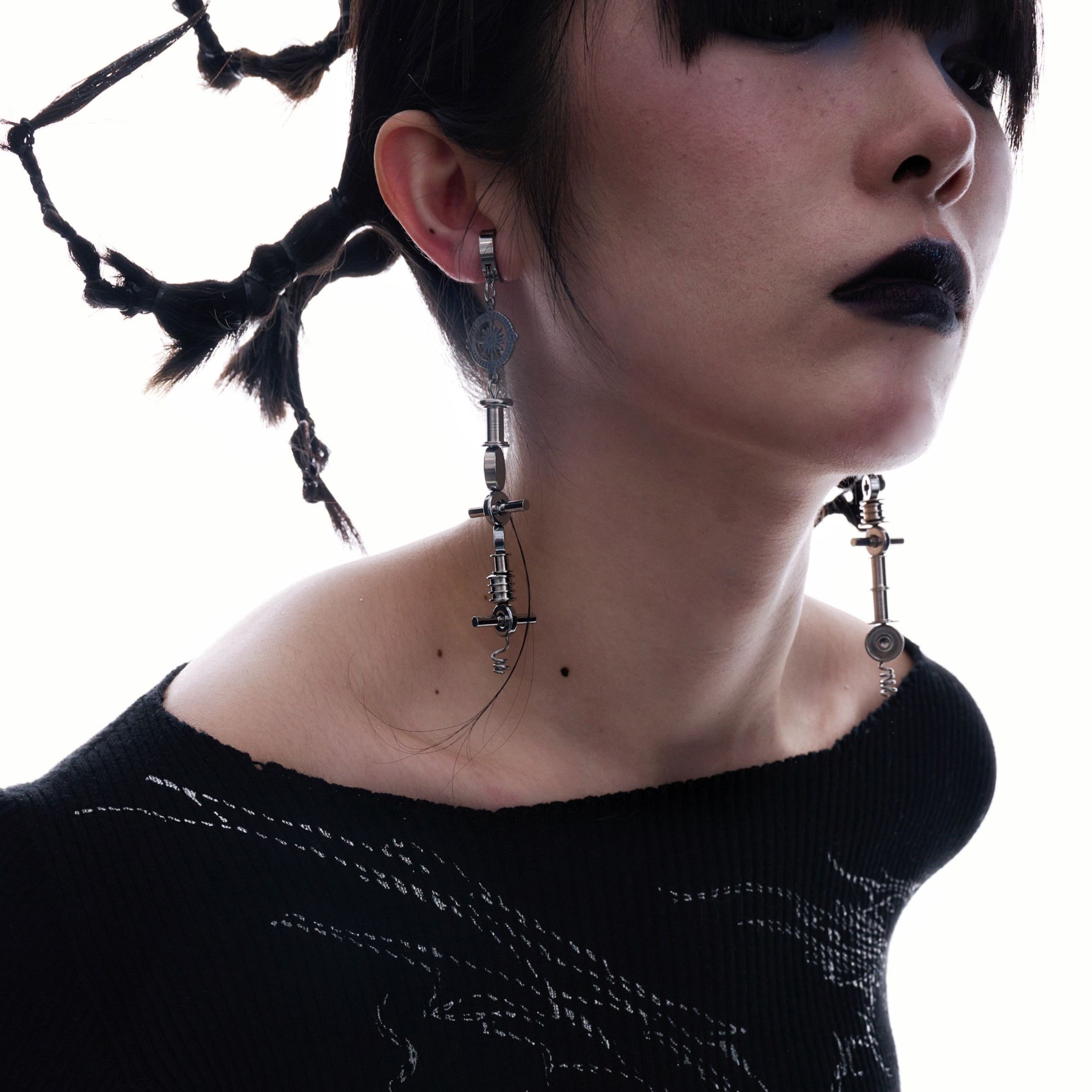 Geometric Titanium Steel Gear Pendant Earrings