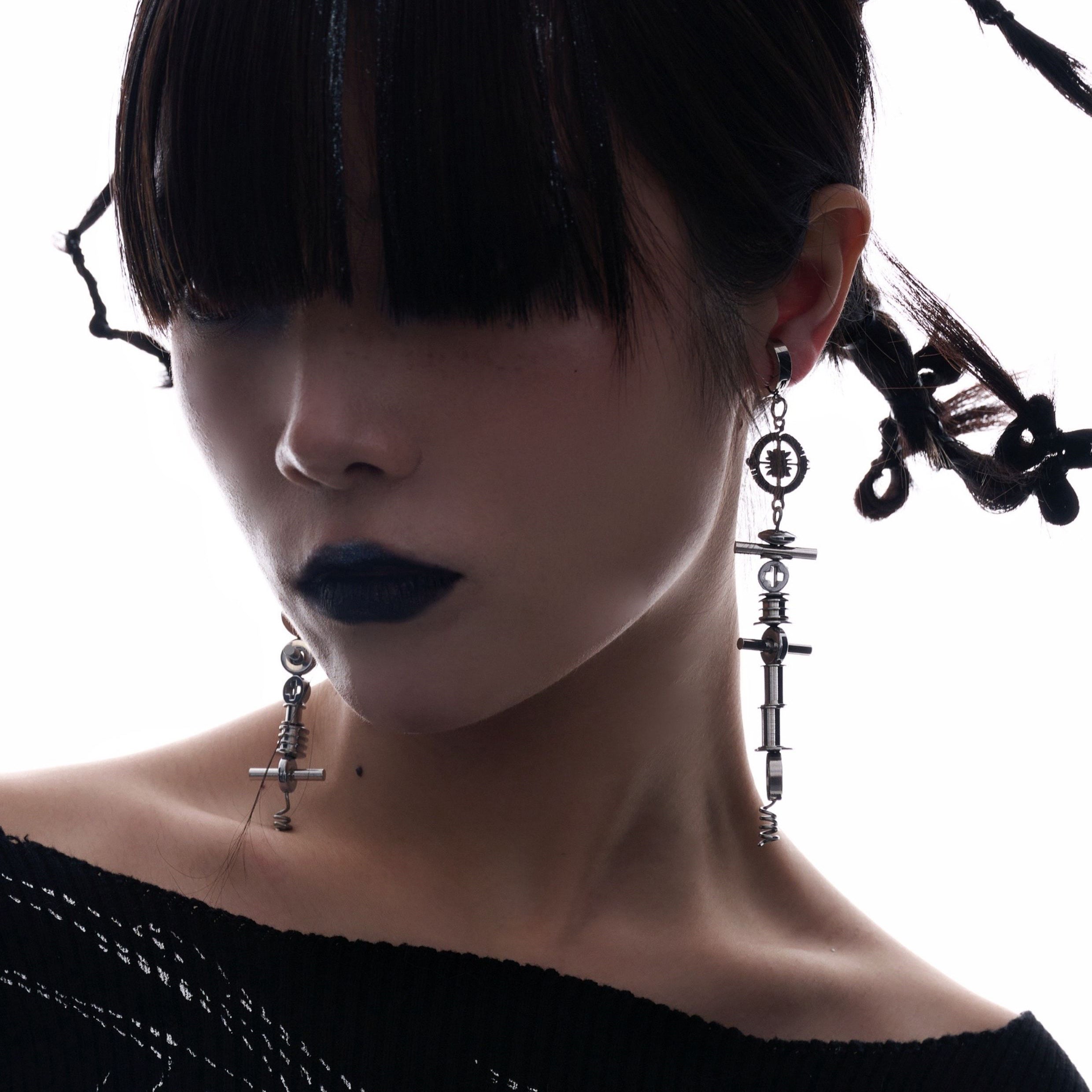 Geometric Titanium Steel Gear Pendant Earrings