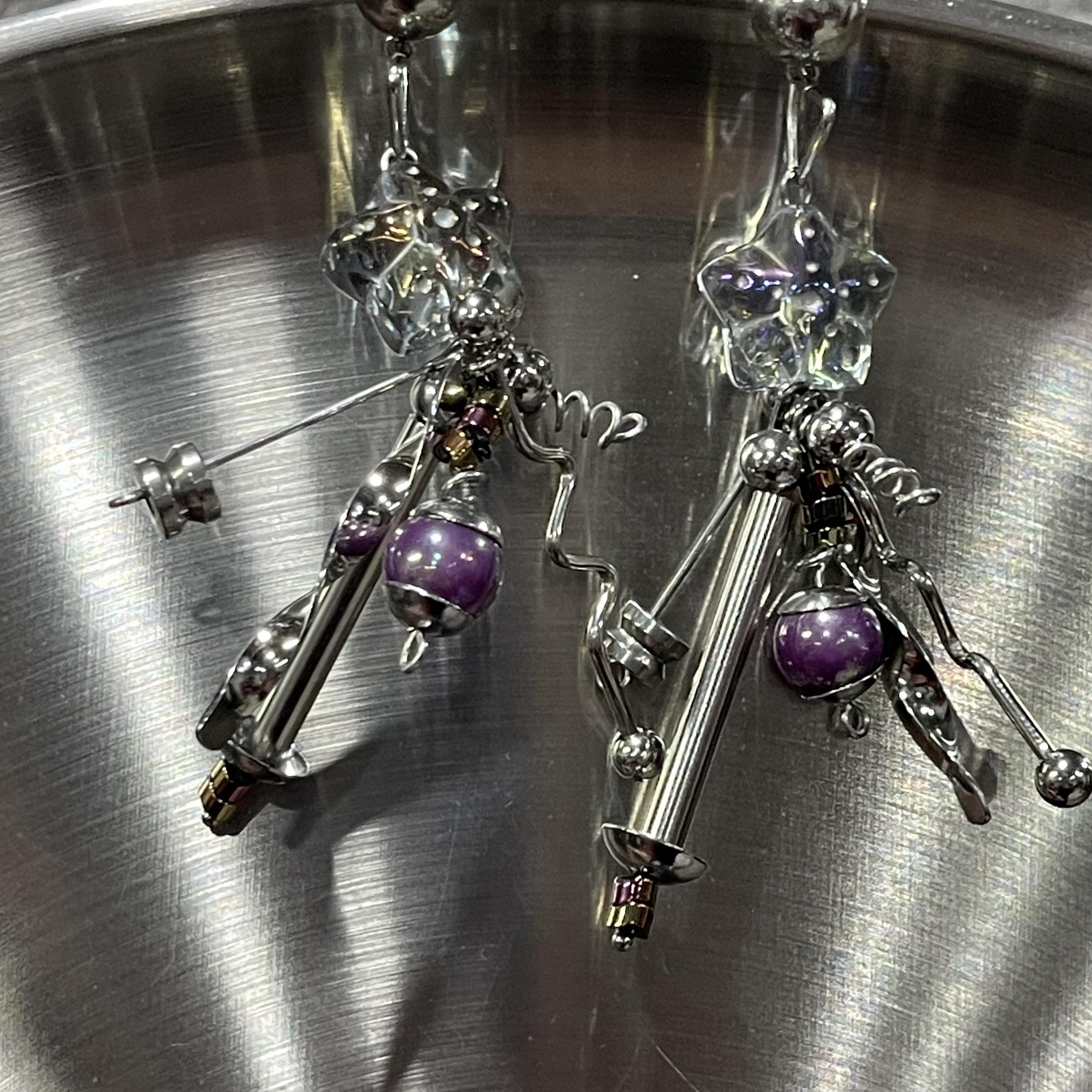 Glass Star Futuristic Pendant Earrings