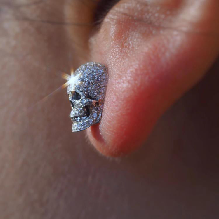 God's Eye Skull Sterling Silver Moissanite Stud Earrings