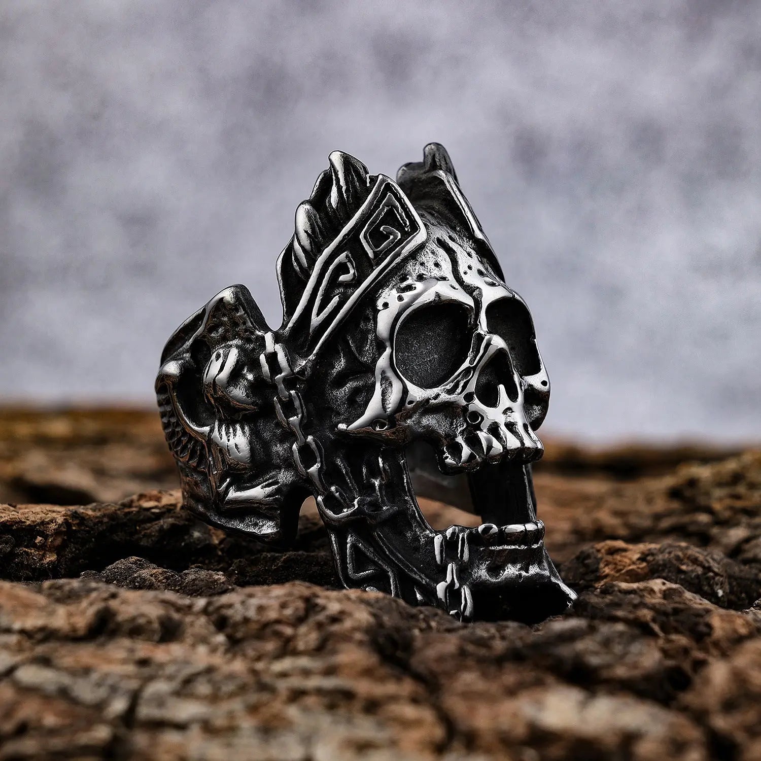 Gods of War Ares Stainless Steel Skull Ring - Vrafi Jewelry
