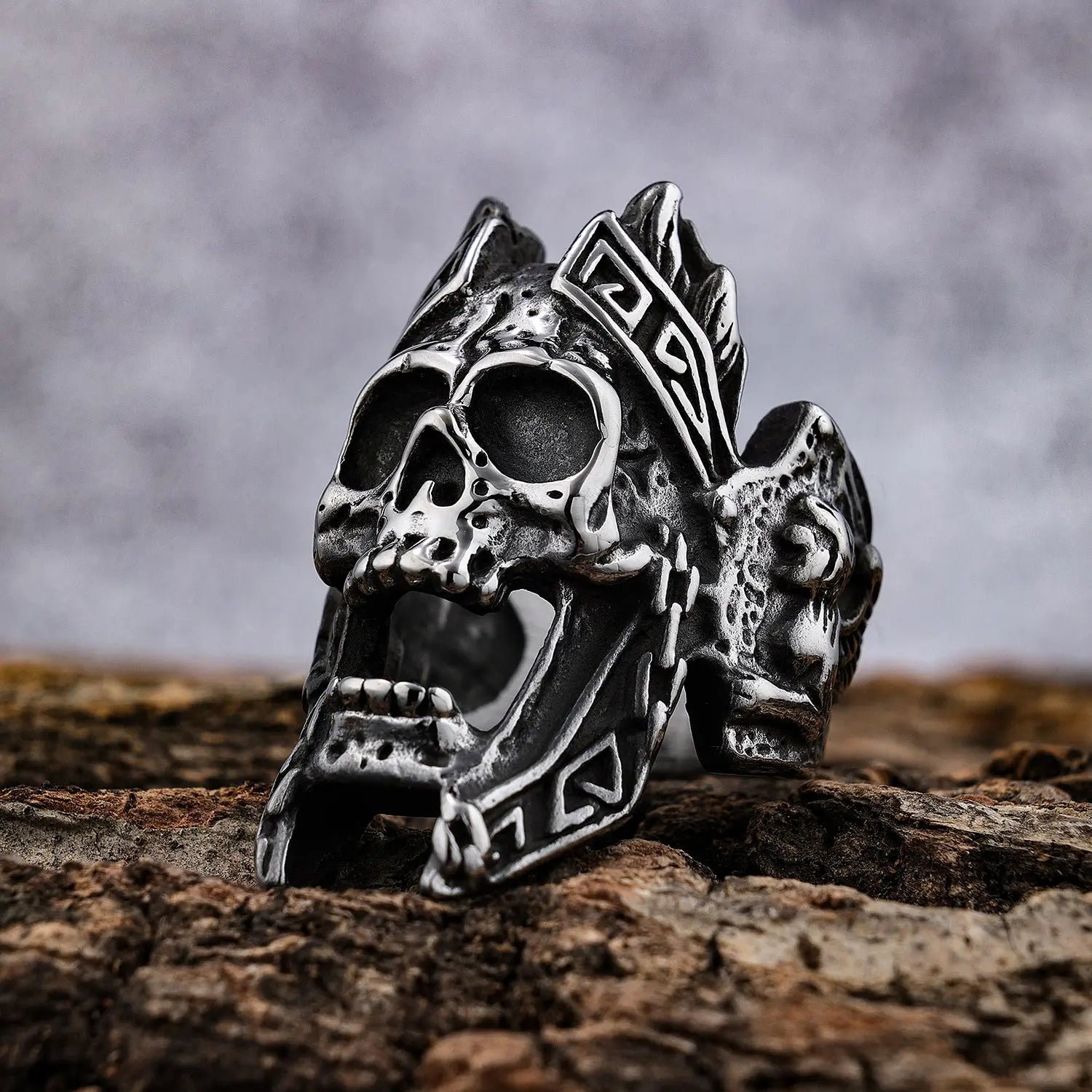 Gods of War Ares Stainless Steel Skull Ring - Vrafi Jewelry