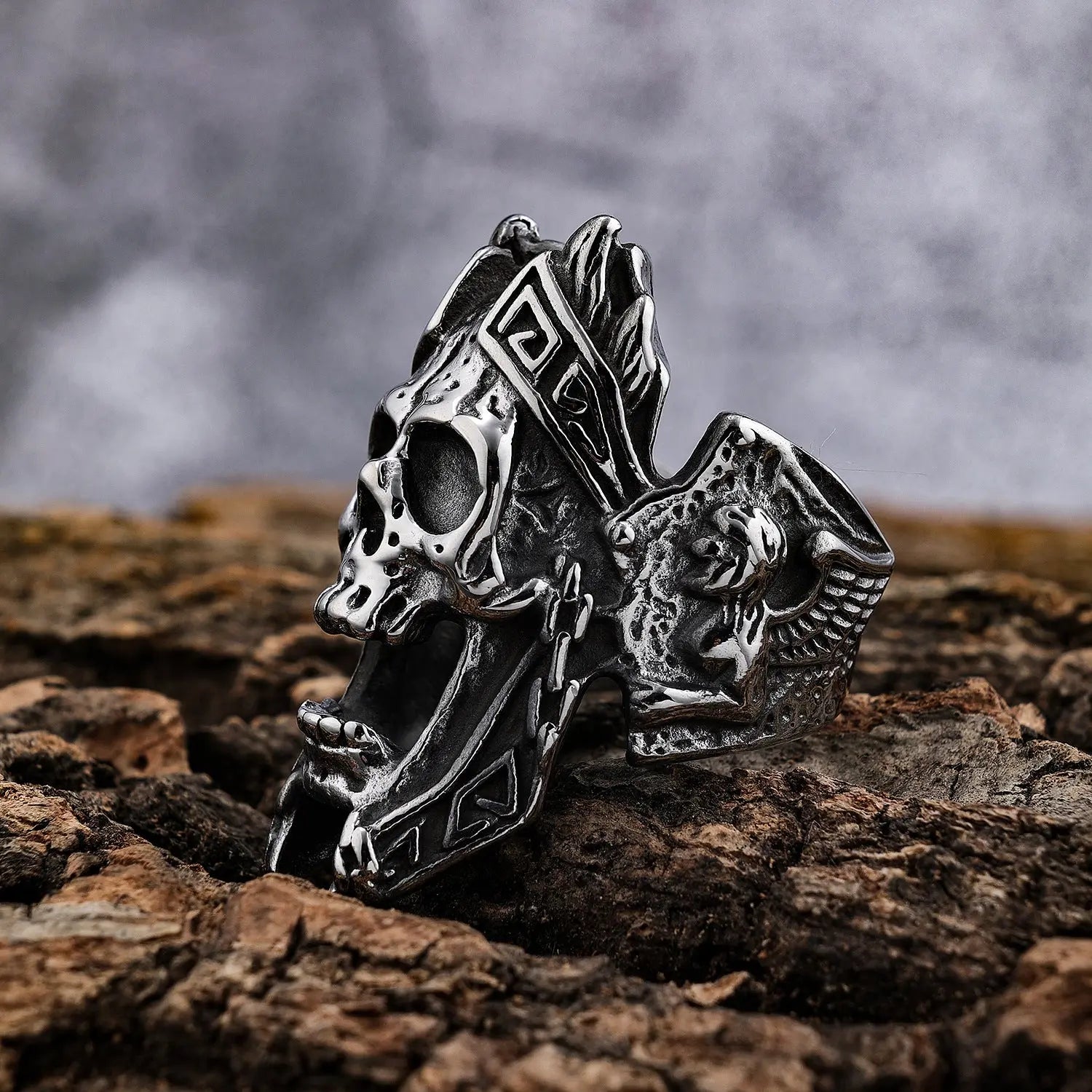 Gods of War Ares Stainless Steel Skull Ring - Vrafi Jewelry