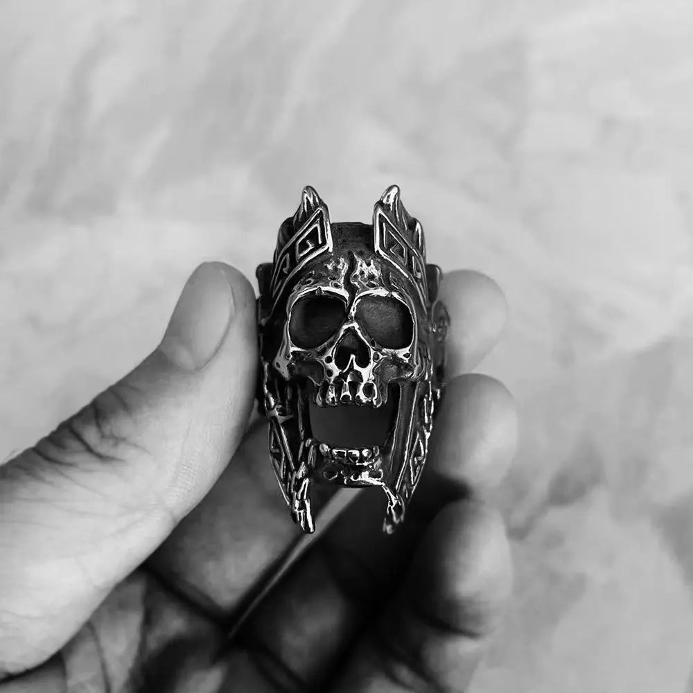 Gods of War Ares Stainless Steel Skull Ring - Vrafi Jewelry