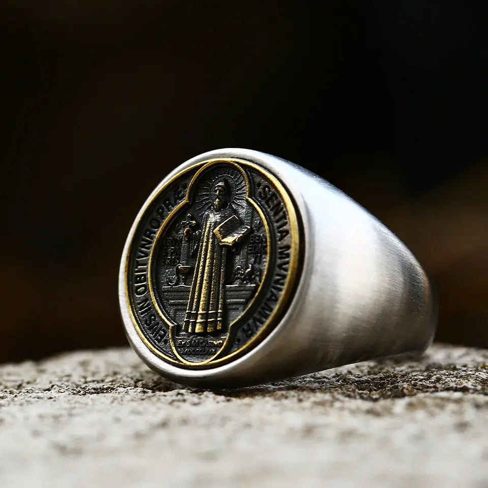 Golden St. Benedict Stainless Steel Ring VRAFI