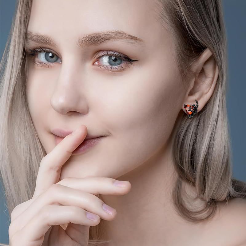 Gothic Skull Hand with Heart Ruby Stud Earrings