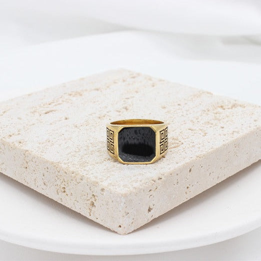 Anello in acciaio inossidabile turchese nero