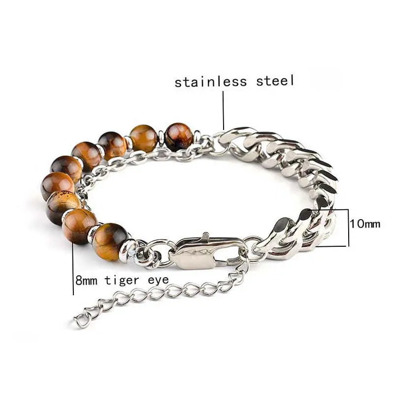 Half Natural Stone Bead Hal Curb Link Bracelet VRAFI