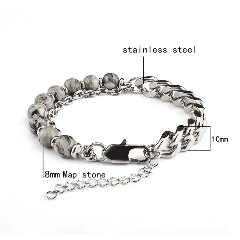 Half Natural Stone Bead Hal Curb Link Bracelet VRAFI