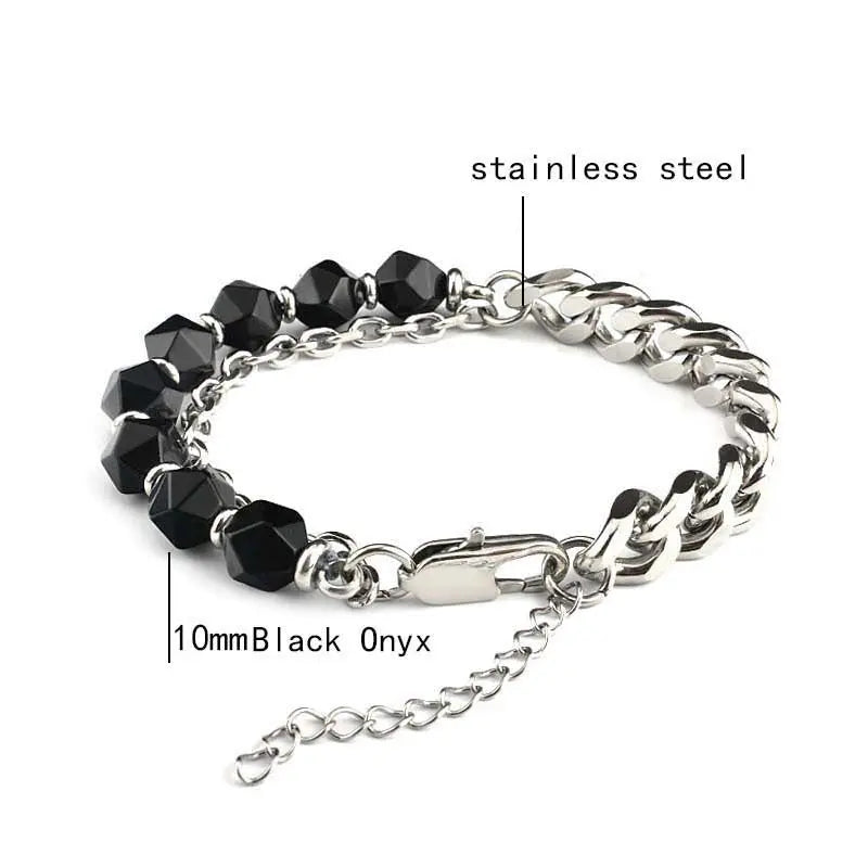 Half Natural Stone Bead Hal Curb Link Bracelet VRAFI