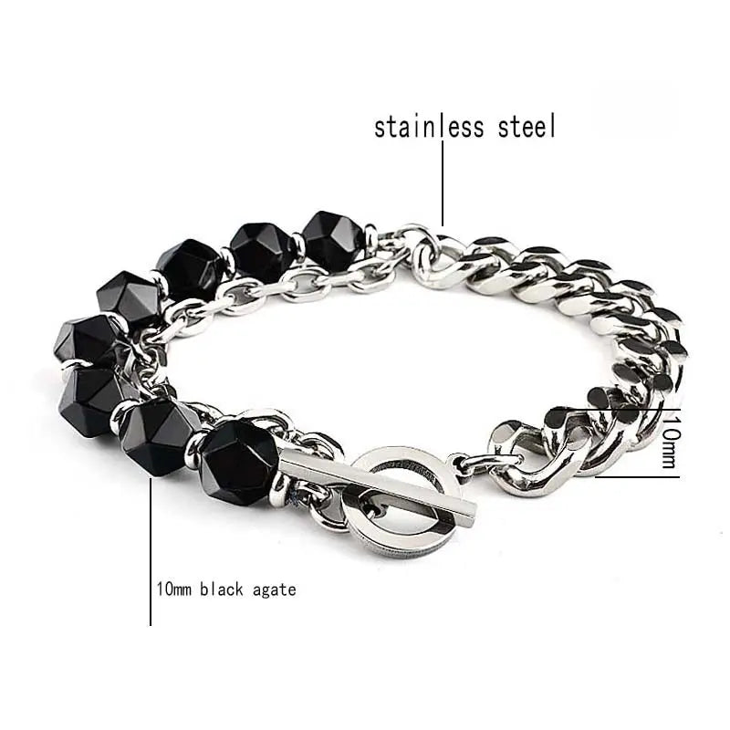 Half Natural Stone Bead Hal Curb Link Bracelet VRAFI