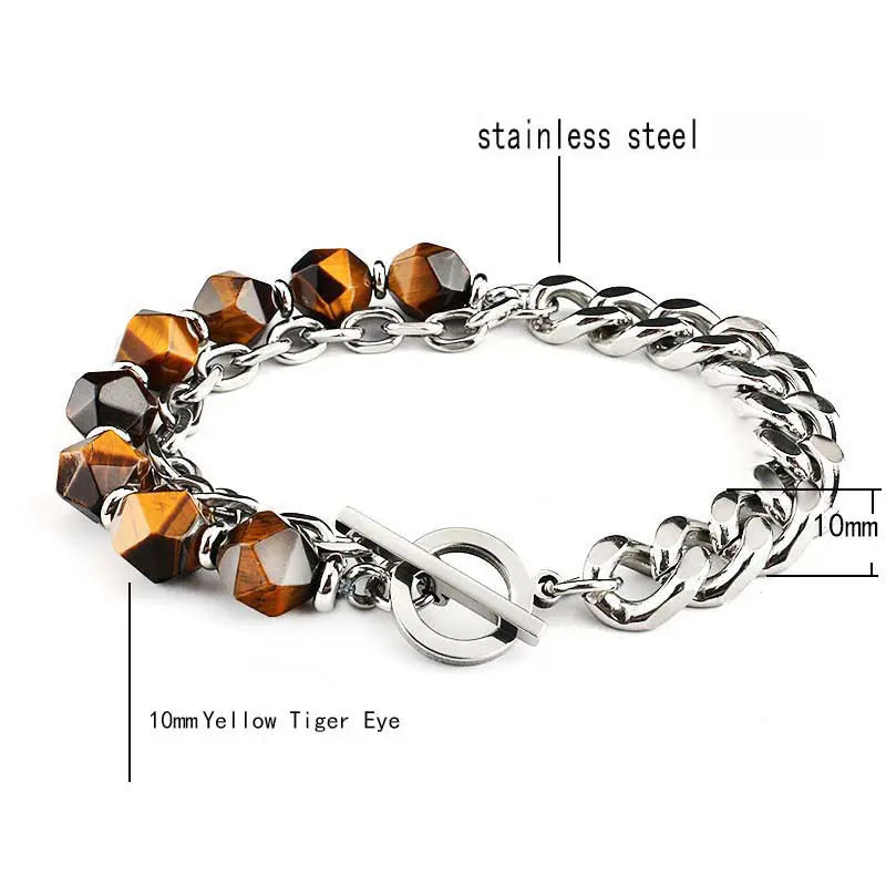 Half Natural Stone Bead Hal Curb Link Bracelet VRAFI