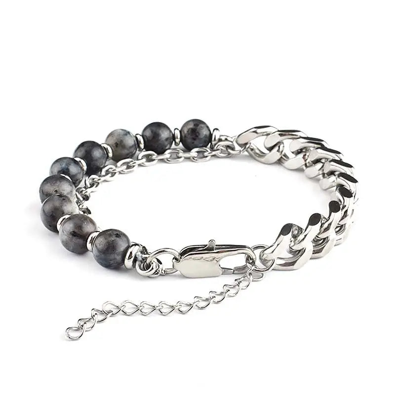 Half Natural Stone Bead Hal Curb Link Bracelet VRAFI