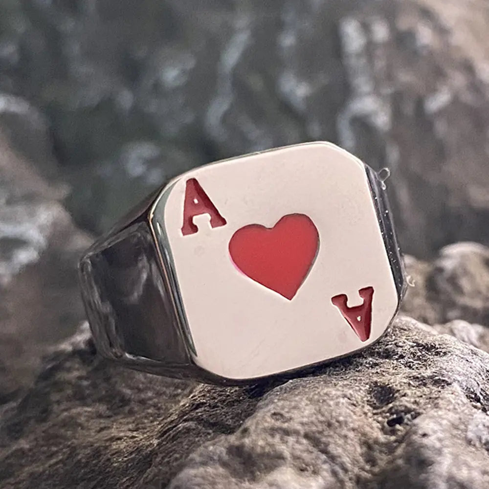 Heart Ace Stainless Steel Signet Ring VRAFI