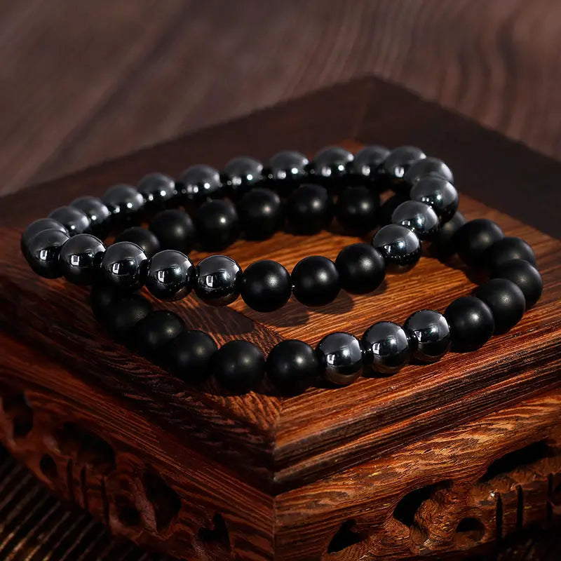 Hematite Black Agate Bead Stretchable Bracelet VRAFI