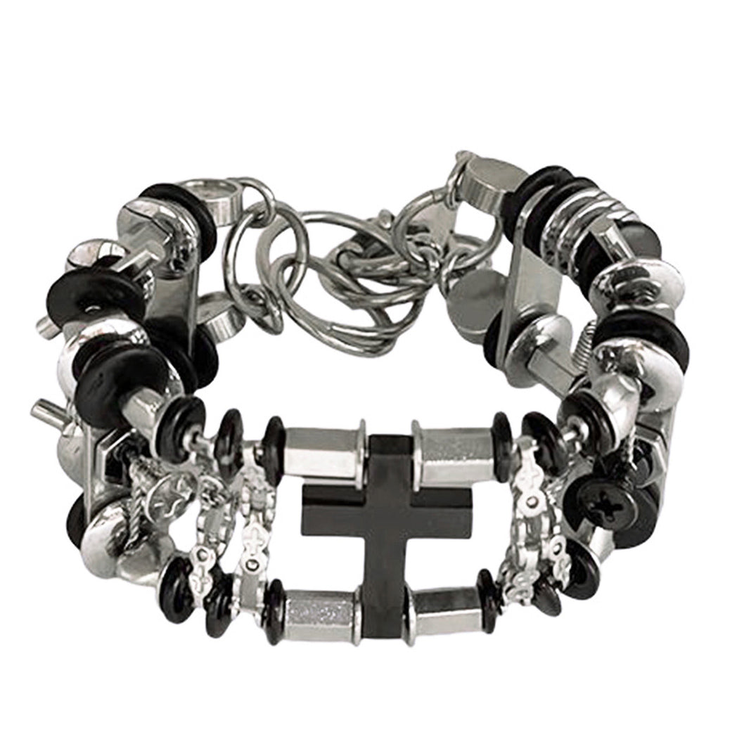 Hematite Cross Mechanical Broadband Bracelet