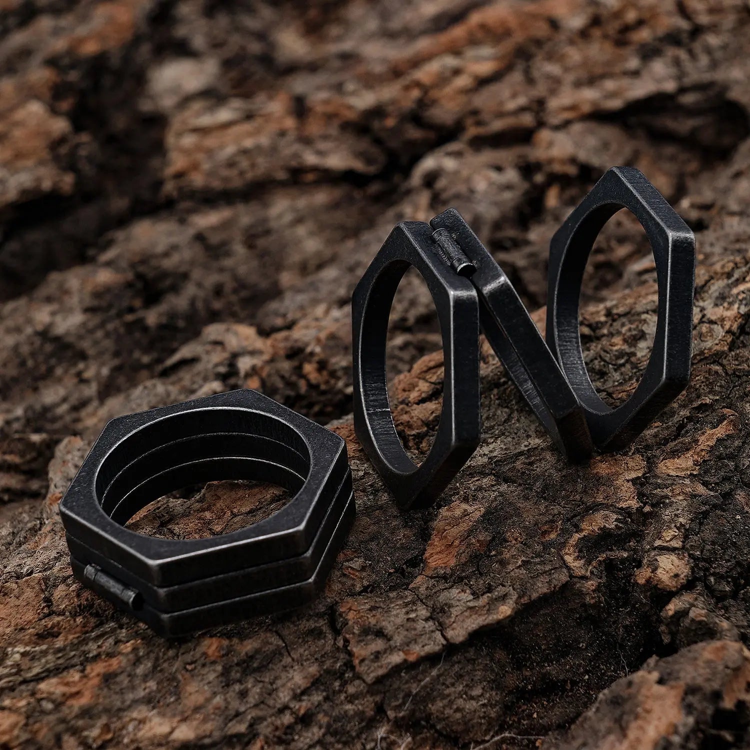 Hexagonal Brass knuckles Stainless Steel Ring - Vrafi Jewelry