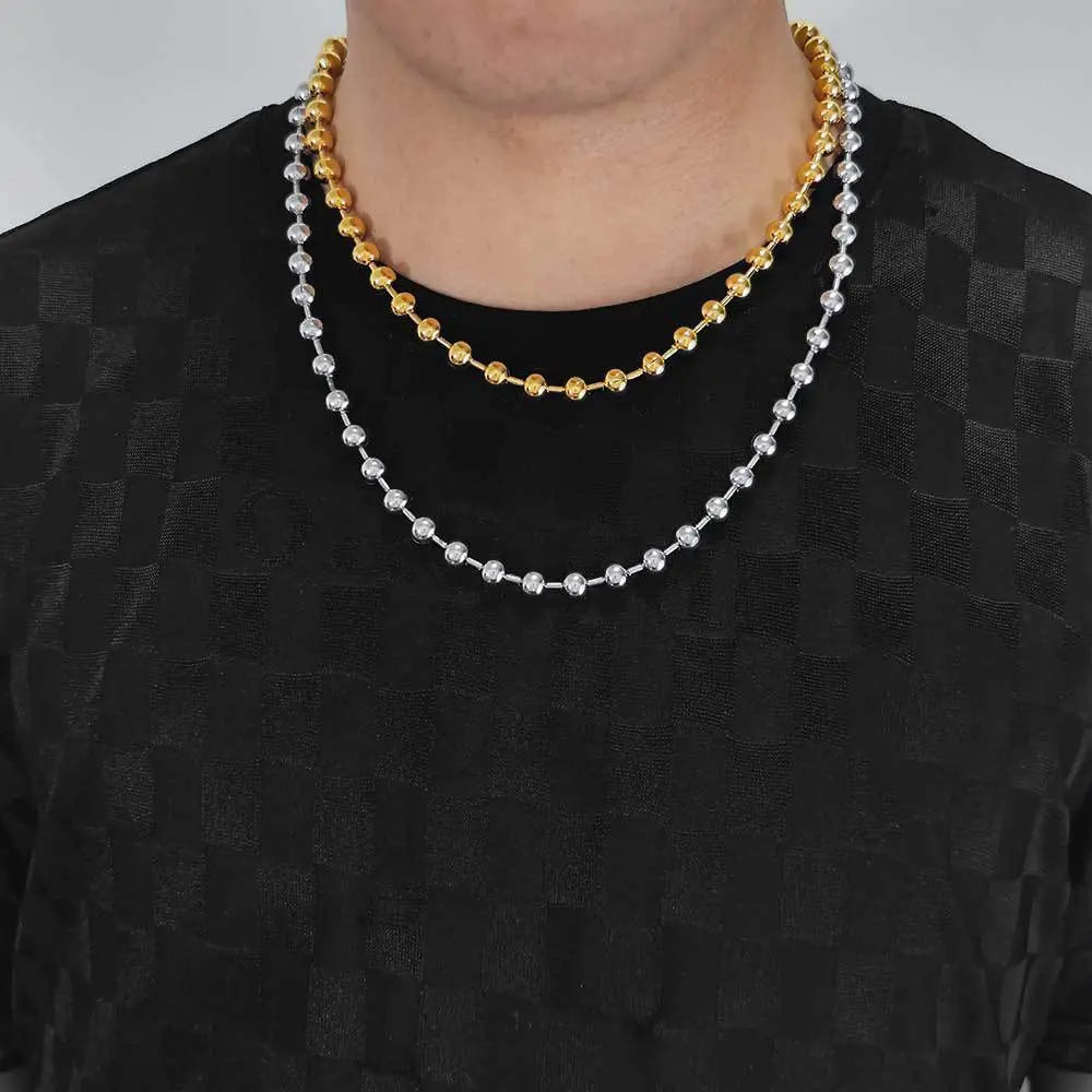 Hip Hop Bead Stainless Steel Chain-Silver Vrafi Jewelry