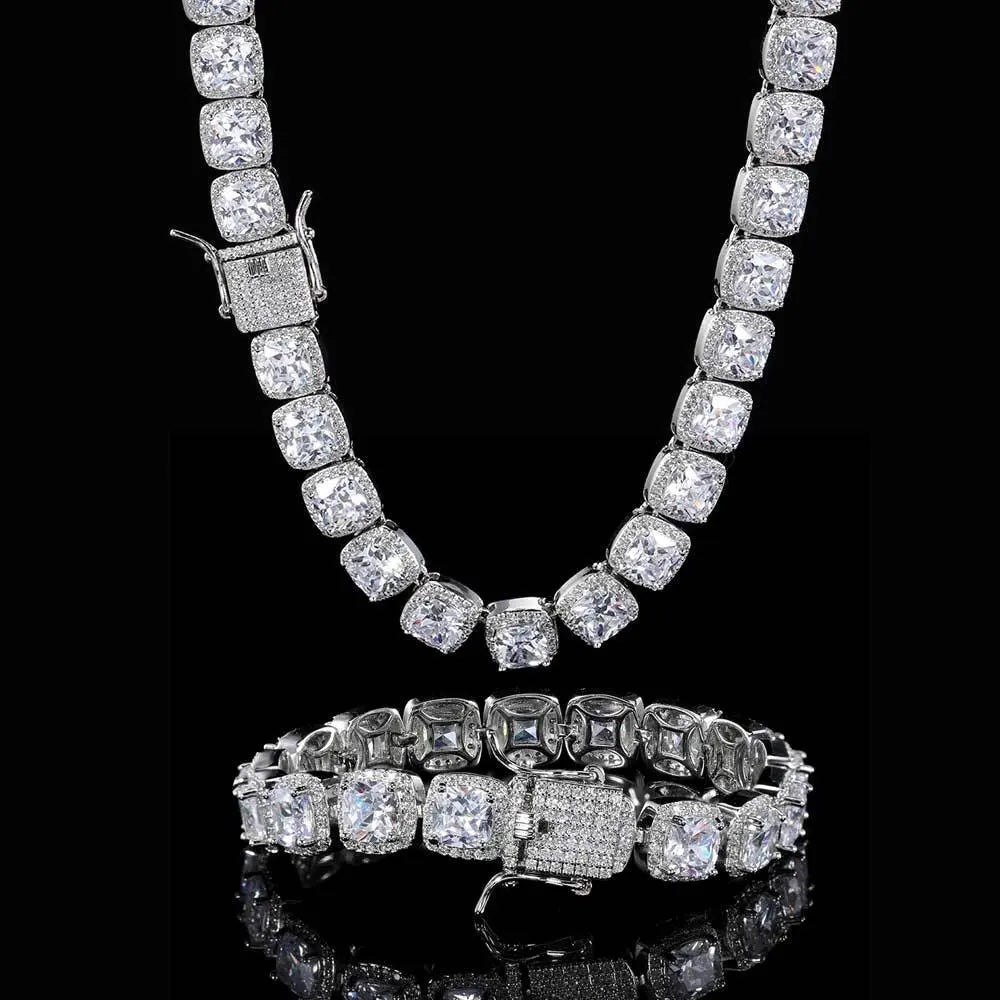 Hip Hop Square Zirconia Inlaid Chain-Silver VRAFI