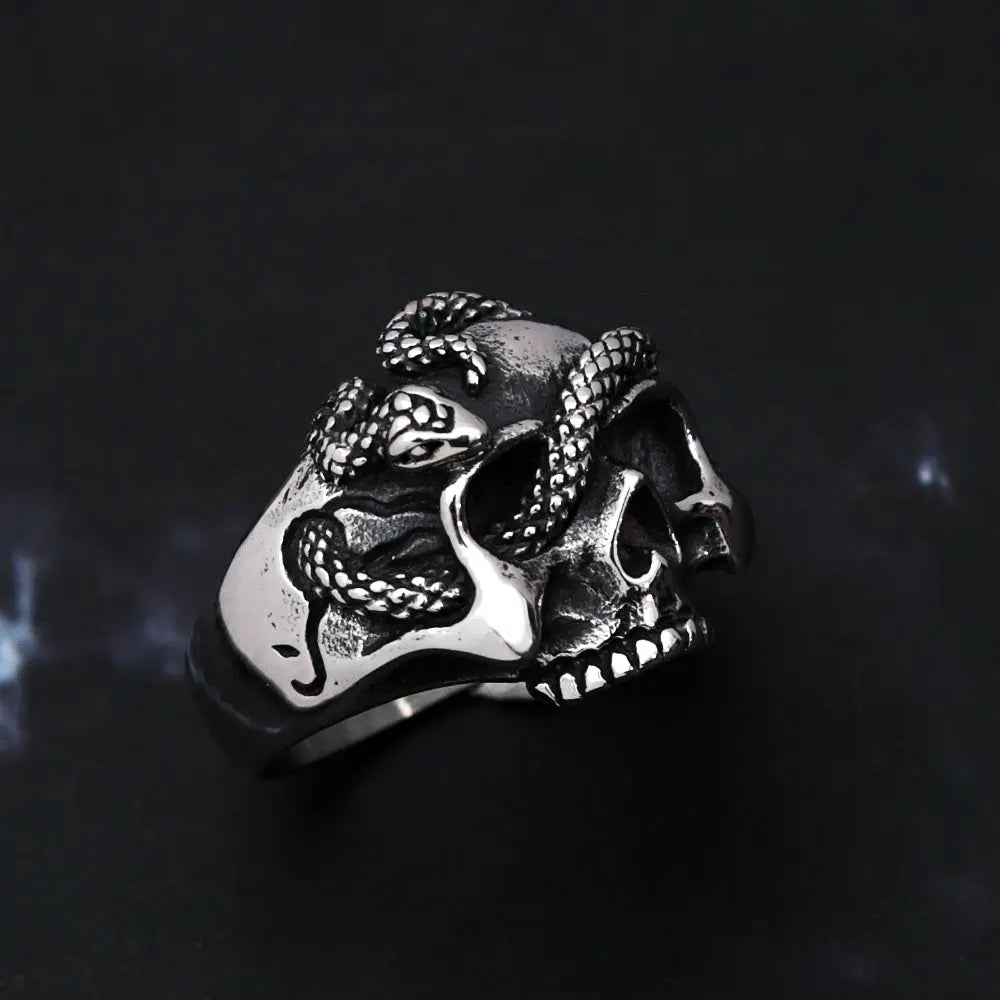 Hip Hop Unique Skull Snake Stainless Steel  Ring - Vrafi Jewelry