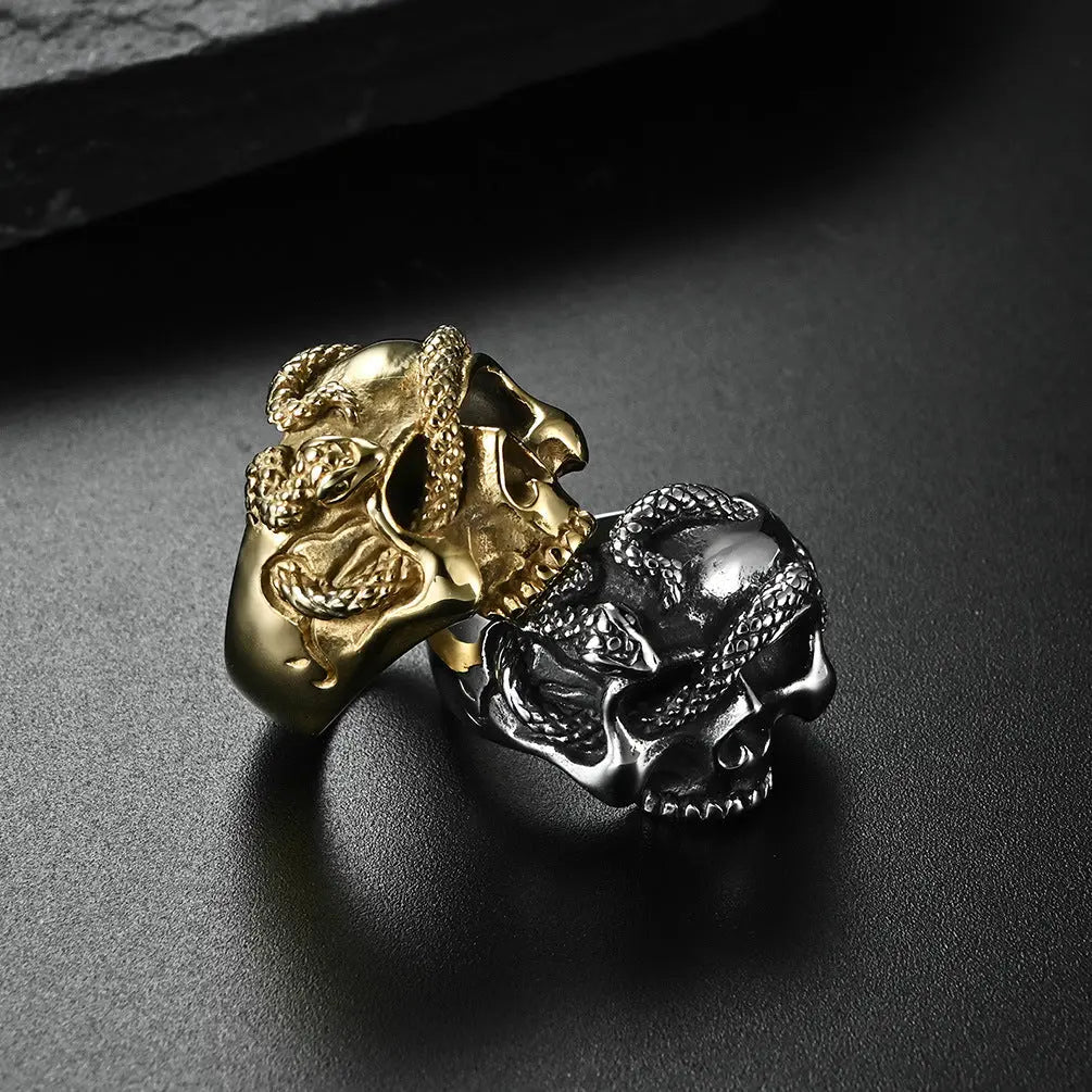 Hip Hop Unique Skull Snake Stainless Steel  Ring - Vrafi Jewelry