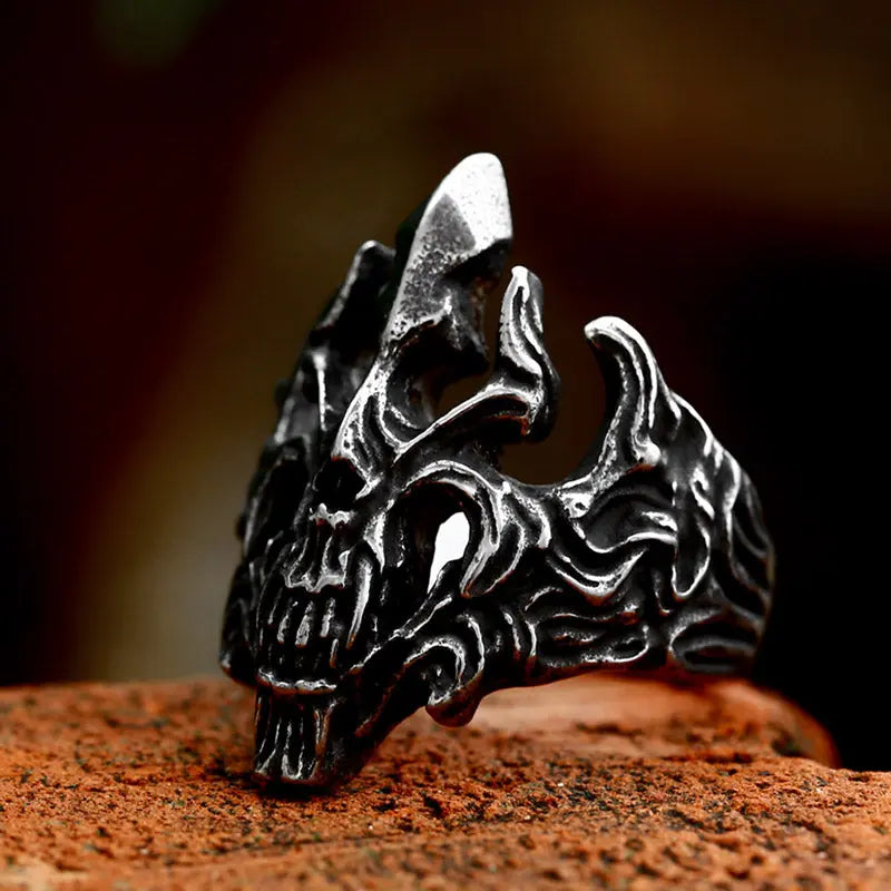 Hollowed Punk Skull Stainless Steel Ring - Vrafi Jewelry