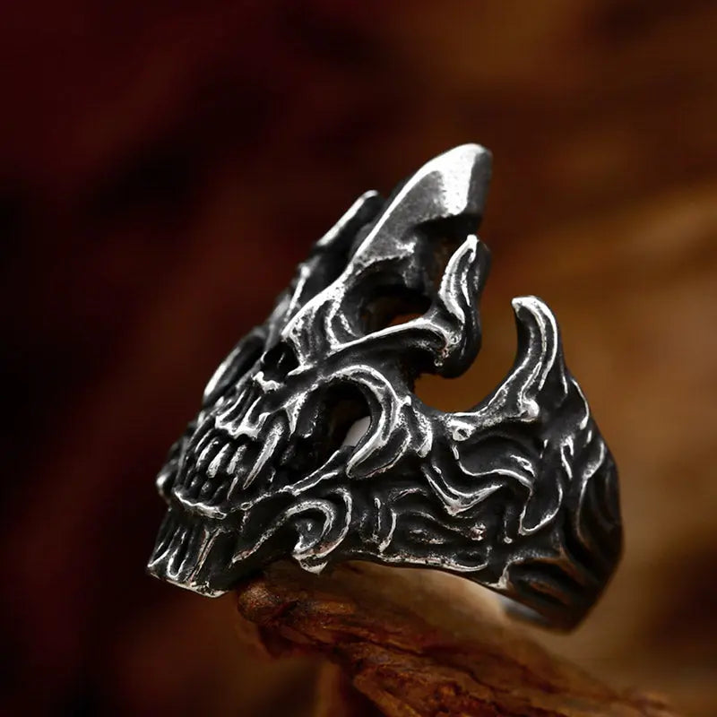 Hollowed Punk Skull Stainless Steel Ring - Vrafi Jewelry