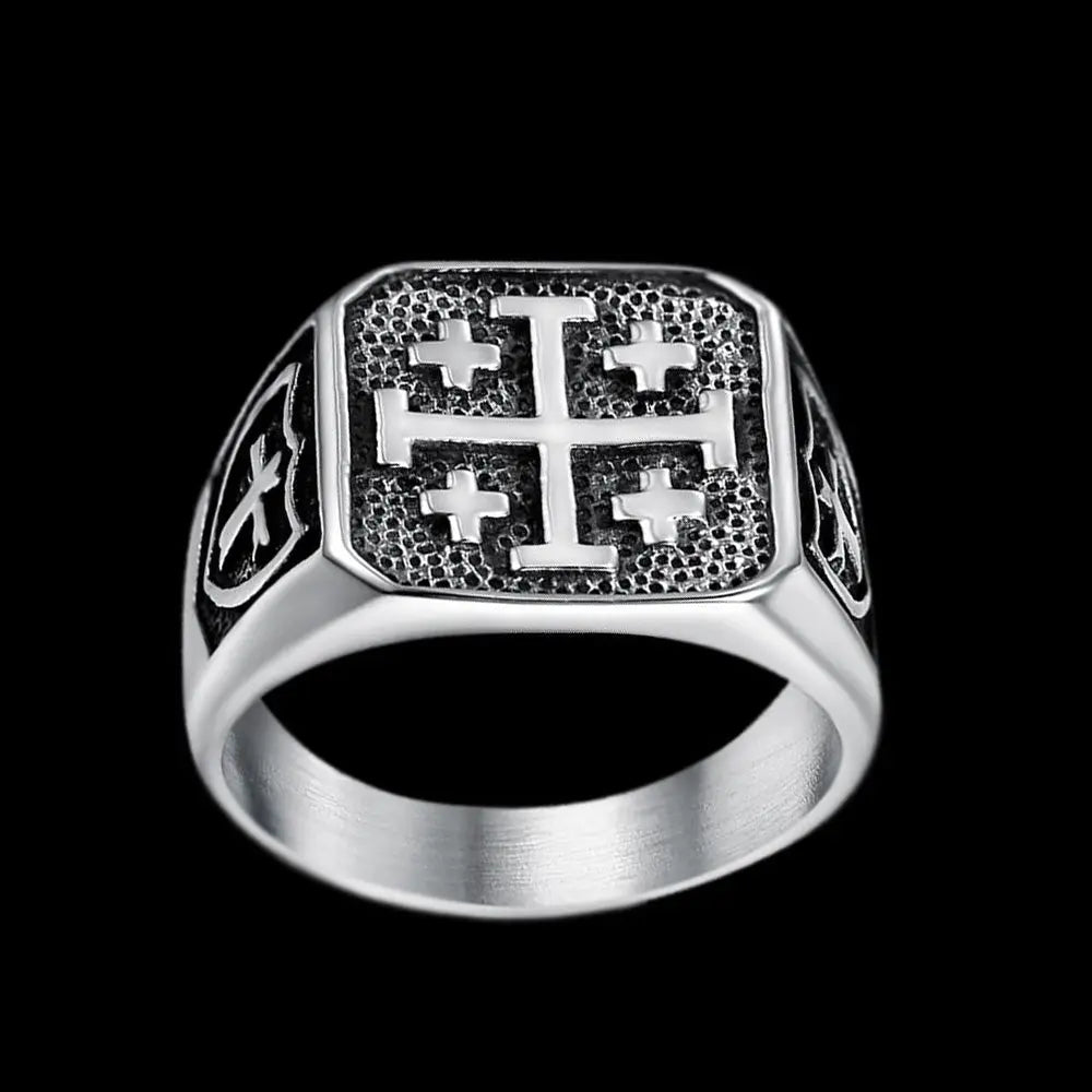Jerusalem Cross Stainless Steel Ring VRAFI