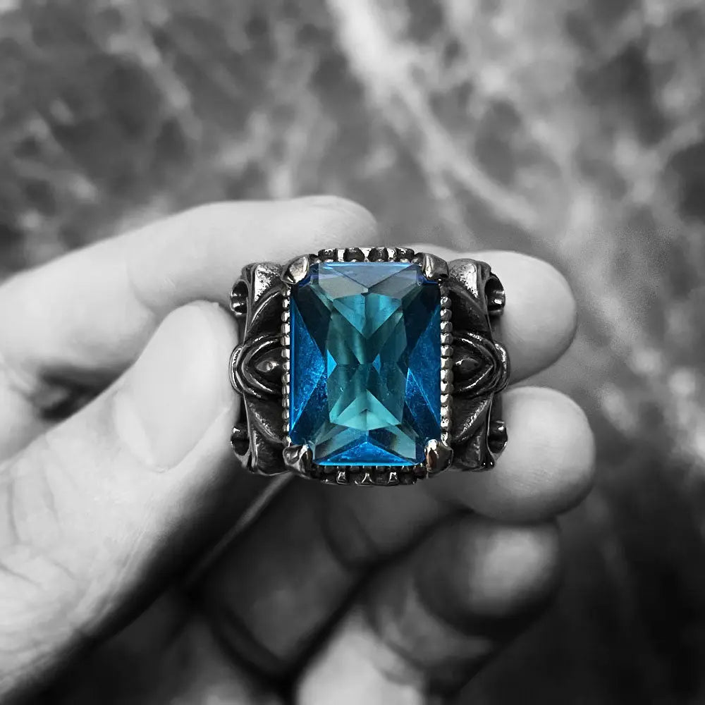 Knight Style Gemstone Inlaid Stainless Steel Ring - Vrafi Jewelry