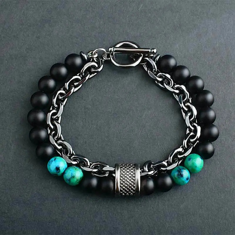 Lapis Frosted Stone Metal Double Layer Bracelet-VRAFI