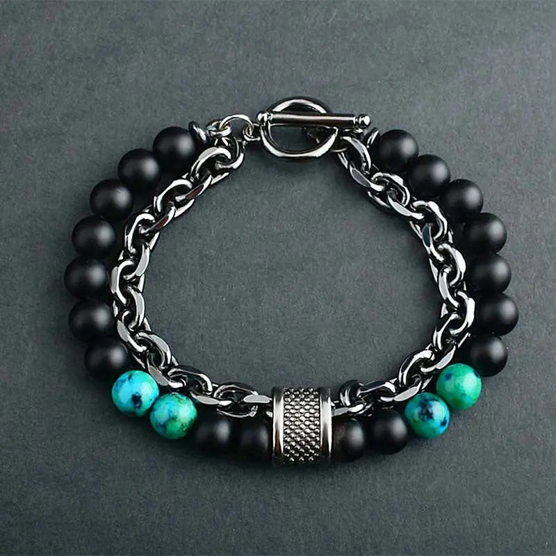 Lapis Frosted Stone Metal Double Layer Bracelet VRAFI