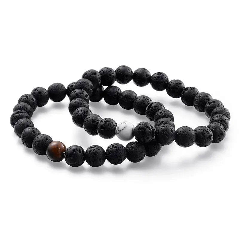 Lava Stone Round Bead Stretchable Bracelet VRAFI