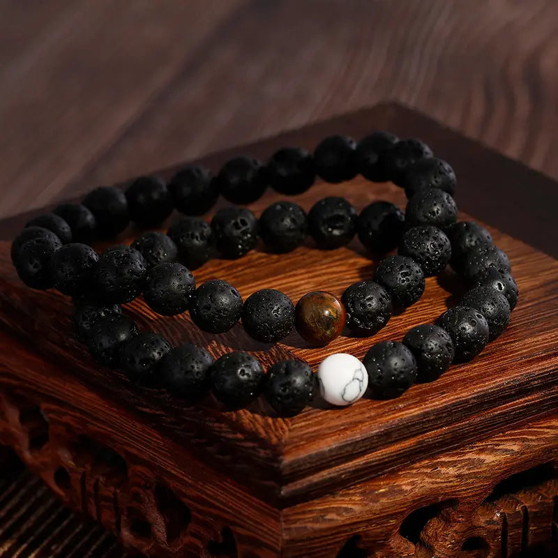 Lava Stone Round Bead Stretchable Bracelet VRAFI