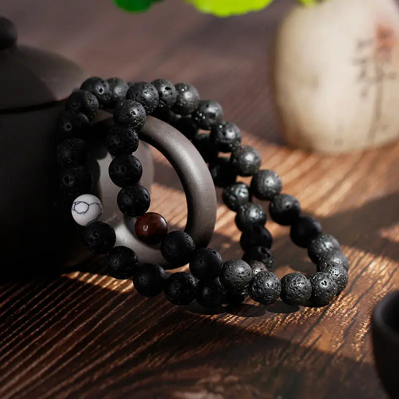 Lava Stone Round Bead Stretchable Bracelet VRAFI